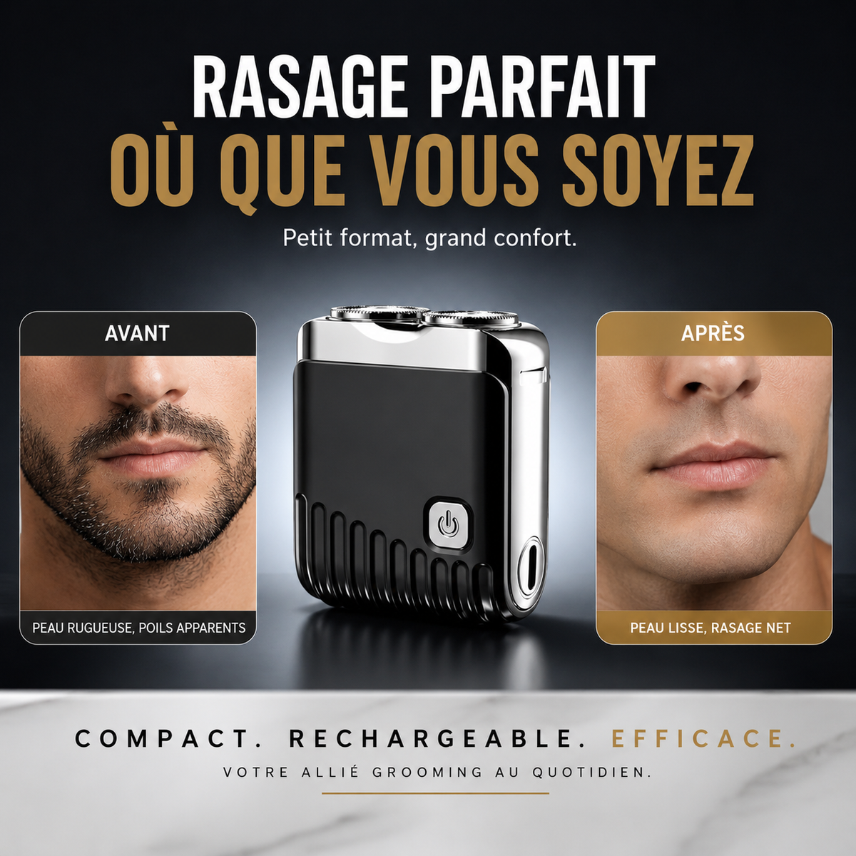 TrimFlex™ Mini Rasoir Électrique Technologie Rotative UltraGlide Finition Impeccable en 90 Secondes